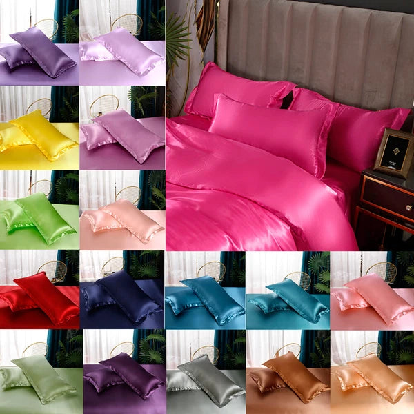 2pcs Smooth Satin Pillowcase 48*74cm Solid Color Sofa Cushion Covers Home Decor
