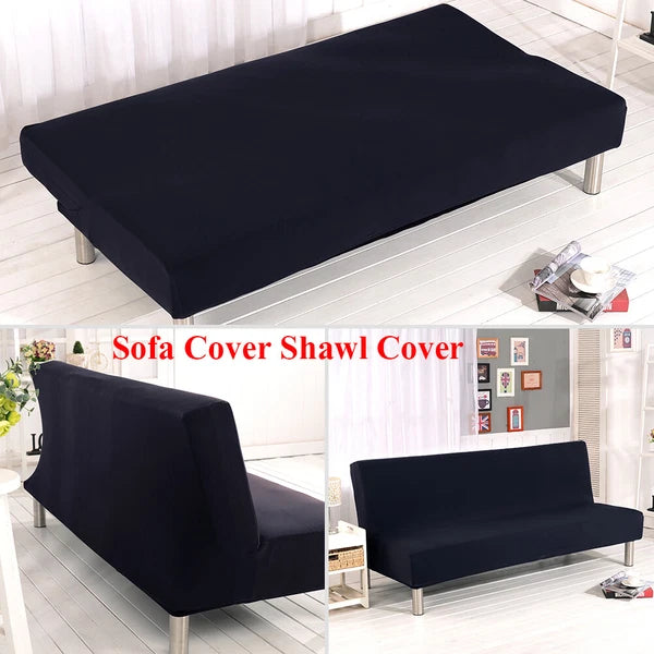 Armless Sofa Bed Cover Stretch Slipcover Solid Protector Spandex Plush Trim