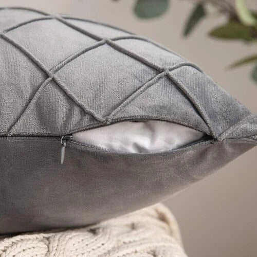 Velvet Check Cushion Cover Soft Pillow Case Sofa Bed Home Decor 18x18in 20x20in