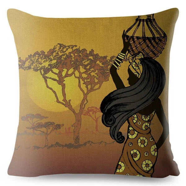 African Girl Style Design Linen Pillow Case Printed Car Cushion Cover Sofa Bed
