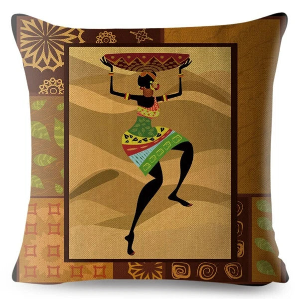 African Girl Style Design Linen Pillow Case Printed Car Cushion Cover Sofa Bed