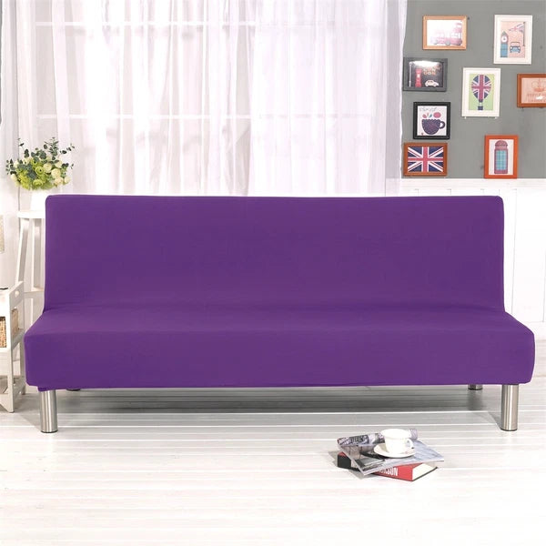 Armless Sofa Bed Cover Stretch Slipcover Solid Protector Spandex Plush Trim