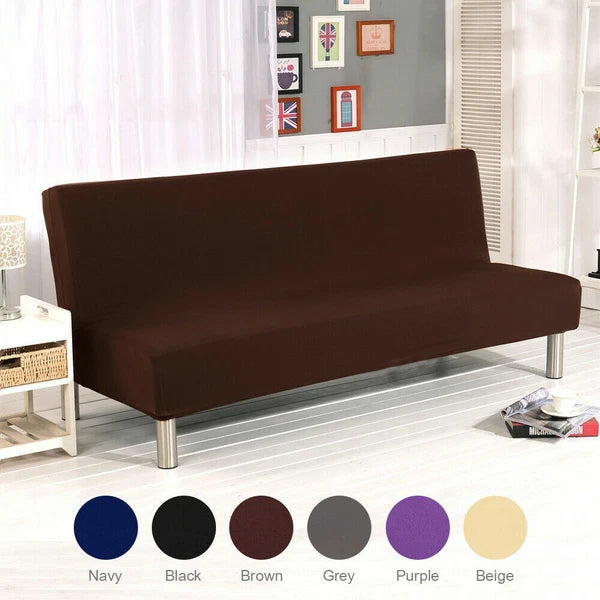 Armless Sofa Bed Cover Stretch Slipcover Solid Protector Spandex Plush Trim