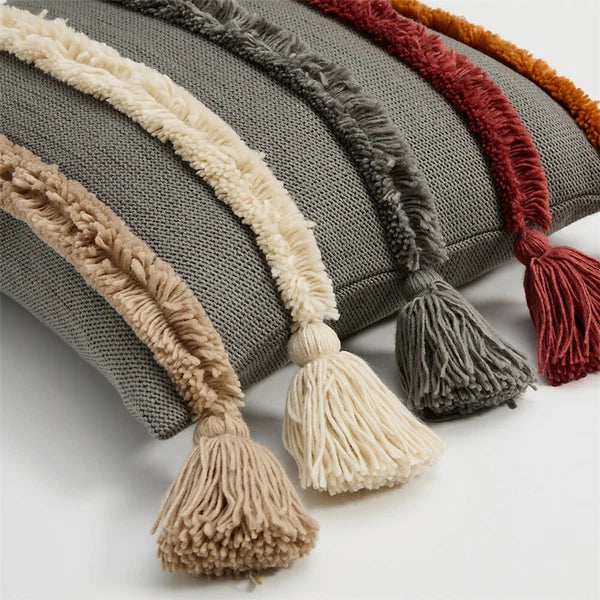 Knitted Pillowcase Throw Waist Cushion Cover Tassel Pillow Case Sofa Bed 45*45cm