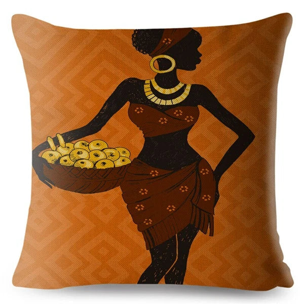 African Girl Style Design Linen Pillow Case Printed Car Cushion Cover Sofa Bed