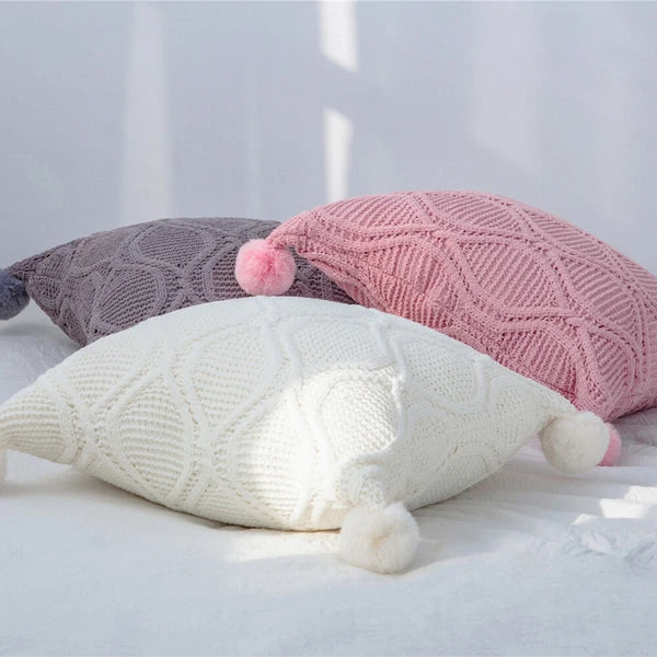18" Knitted Pillow Case Sofa Bed Soft Pompom Ball Waist Throw Cushions Cover New
