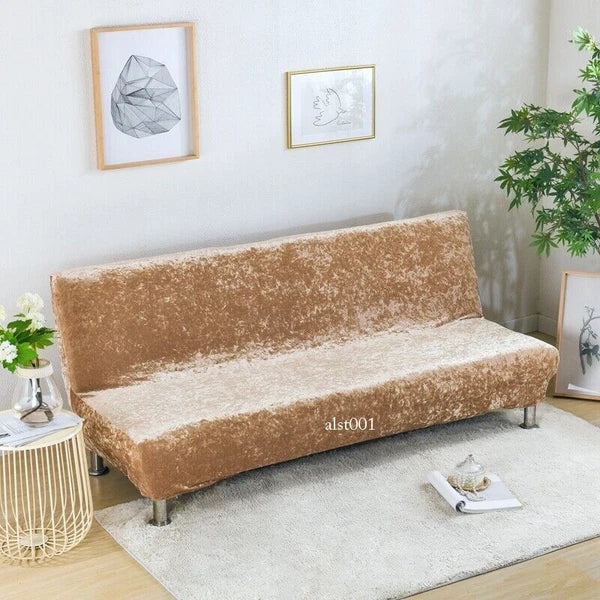 Velvet Thick Futon Cover Armless Sofa Bed Cover Stretch Folding Couch Slipcover