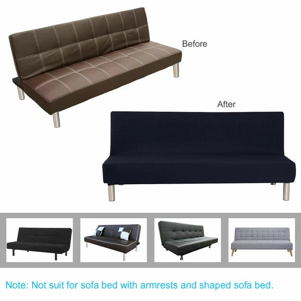 Armless Sofa Bed Cover Stretch Slipcover Solid Protector Spandex Plush Trim