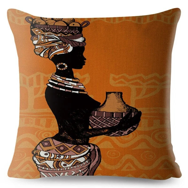 African Girl Style Design Linen Pillow Case Printed Car Cushion Cover Sofa Bed