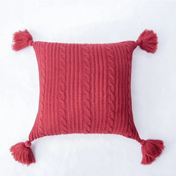 Knitted Pillow Case Tassel Pom Pom Waist Throw Sofa Bed Cushion Cover Pillows