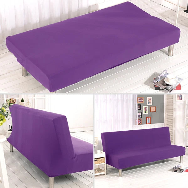Armless Sofa Bed Cover Stretch Slipcover Solid Protector Spandex Plush Trim