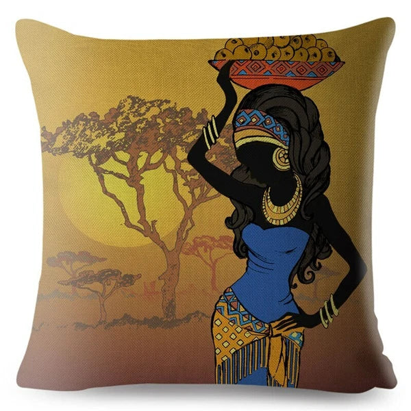 African Girl Style Design Linen Pillow Case Printed Car Cushion Cover Sofa Bed