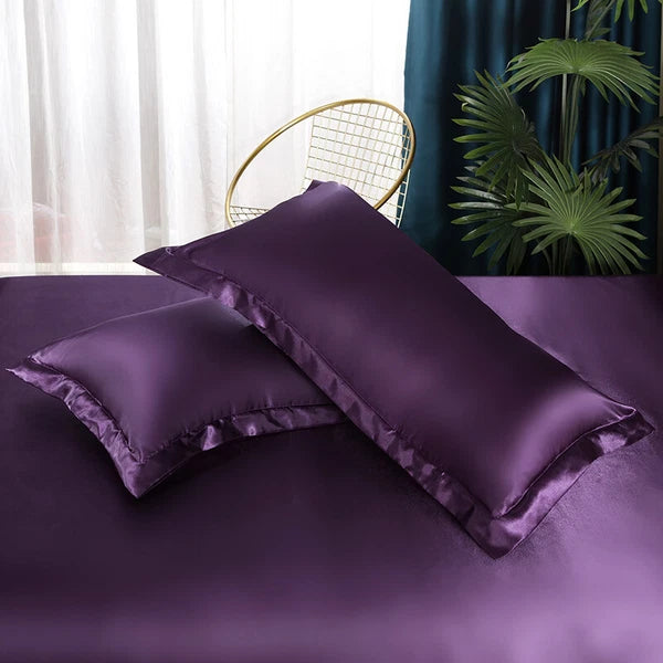 2pcs Smooth Satin Pillowcase 48*74cm Solid Color Sofa Cushion Covers Home Decor