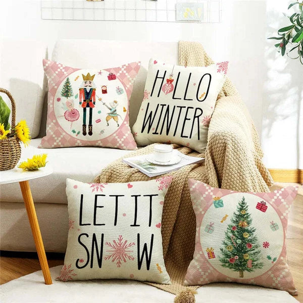Pink Christmas Tree Pillowcase -  Cushion Cover for Sofa, Living