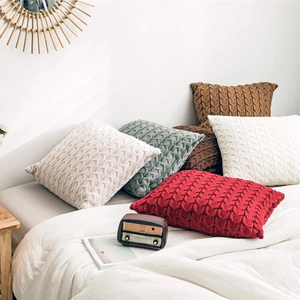 18" Knitted Cushion Waist Plain Pillow Case Sofa Bed Throw Pillow Covers Decor