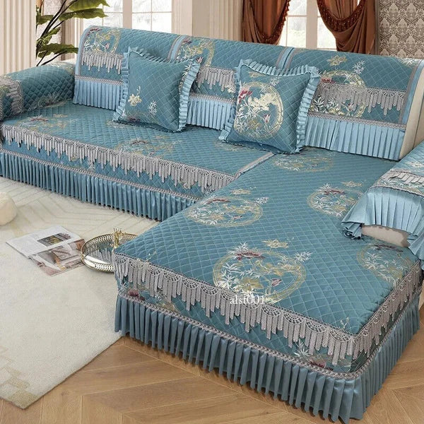 Classical Lace Couch Covers Jacquard Quilted Seat Cushion Universal Skirt Towel