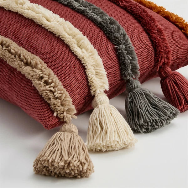 Knitted Pillowcase Throw Waist Cushion Cover Tassel Pillow Case Sofa Bed 45*45cm