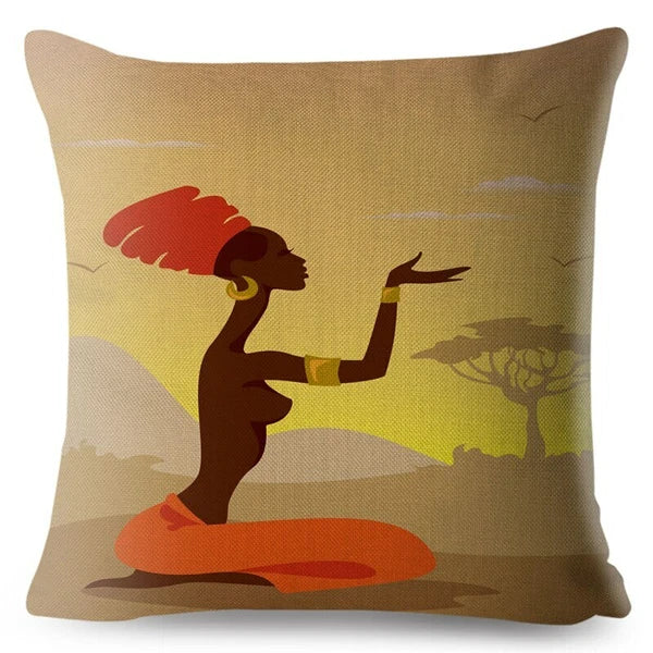 African Girl Style Design Linen Pillow Case Printed Car Cushion Cover Sofa Bed