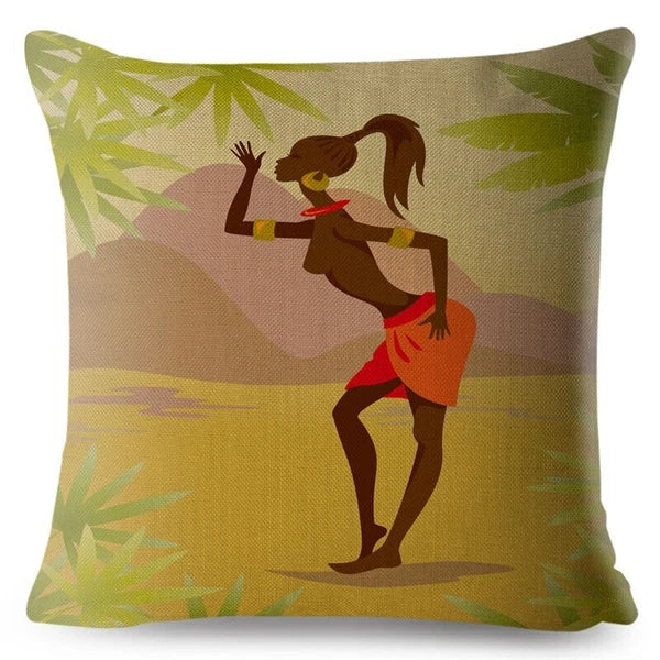 African Girl Style Design Linen Pillow Case Printed Car Cushion Cover Sofa Bed