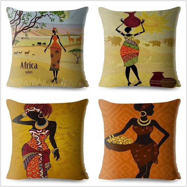 African Girl Style Design Linen Pillow Case Printed Car Cushion Cover Sofa Bed