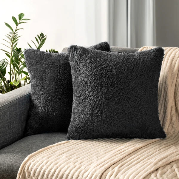 Throw Pillow Covers Set of 2 Sofa Decor Fuzzy Cushion Cases 2 Sizes with Zipper