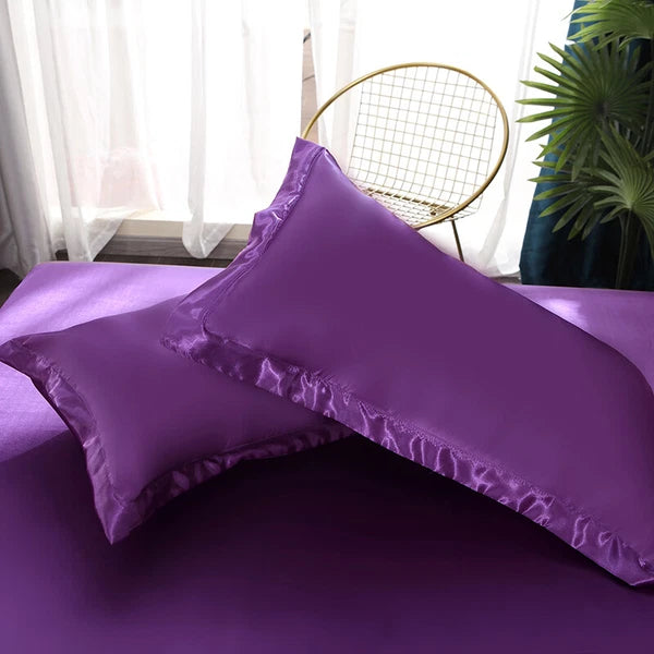 2pcs Satin Pillowcase Solid Color Pillow Covers Sofa Throw Cushion Covers Decor