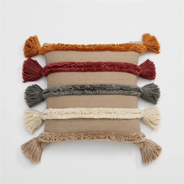 Knitted Pillowcase Throw Waist Cushion Cover Tassel Pillow Case Sofa Bed 45*45cm