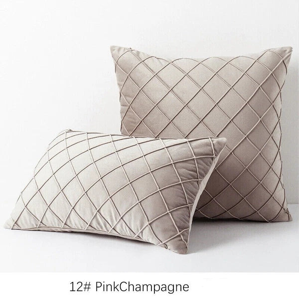 Velvet Check Cushion Cover Soft Pillow Case Sofa Bed Home Decor 18x18in 20x20in