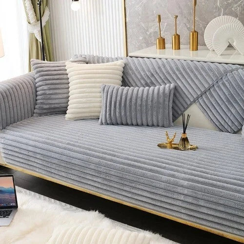 Rabbit Plush Quilted Sofa Towel Winter Warm Thick Plush Couch Cover L-shaped