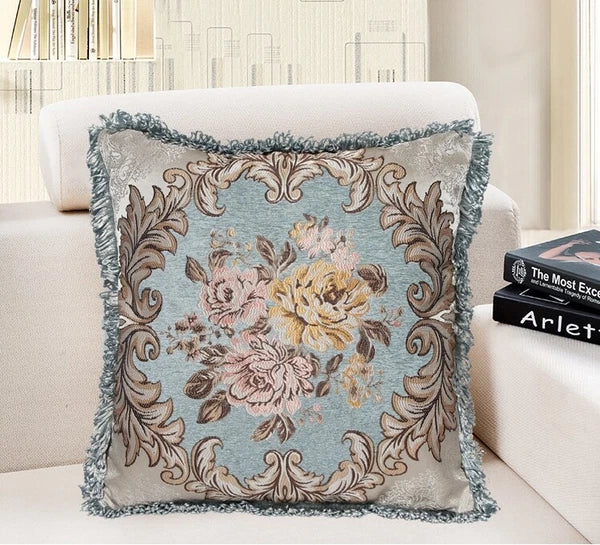 22x22" Classic Vintage Cushion COVER Jacquard Floral Sofa Home Decor Pillow Case