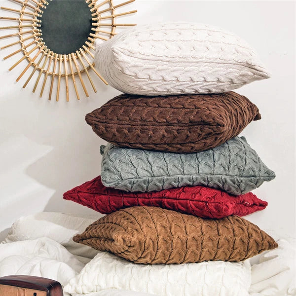 18" Knitted Cushion Waist Plain Pillow Case Sofa Bed Throw Pillow Covers Decor