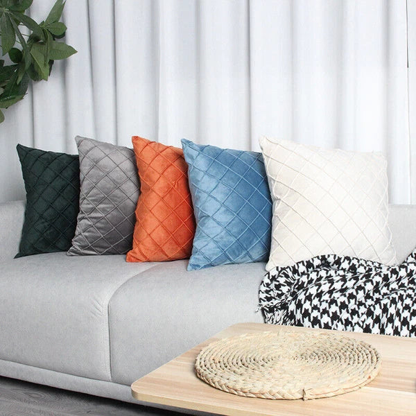 Velvet Check Cushion Cover Soft Pillow Case Sofa Bed Home Decor 18x18in 20x20in