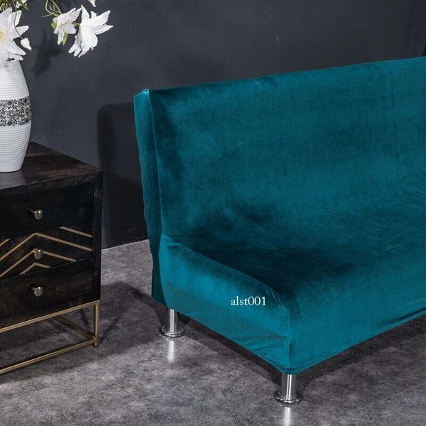 Velvet Thick Futon Cover Armless Sofa Bed Cover Stretch Folding Couch Slipcover