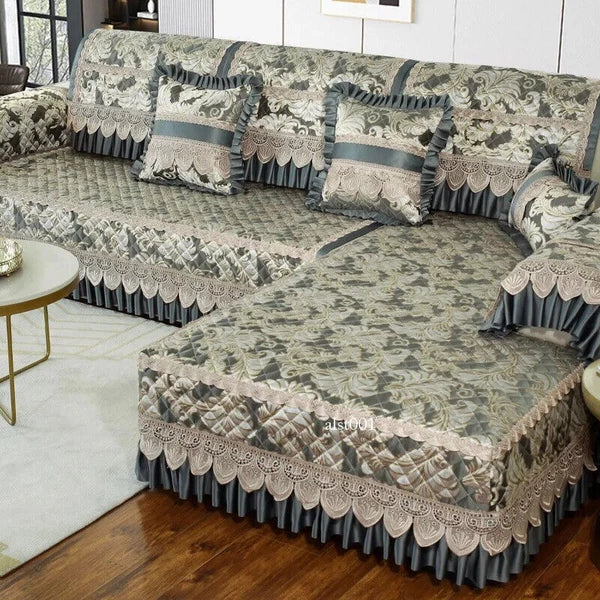 Classical Lace Couch Covers Jacquard Quilted Seat Cushion Universal Skirt Towel