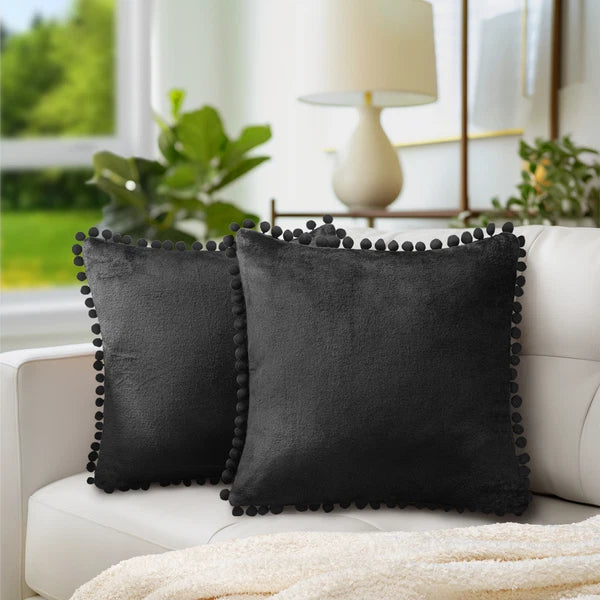 Throw Pillow Covers Set of 2 Sofa Decor POM POM Cushion Case 2 Sizes with Zipper