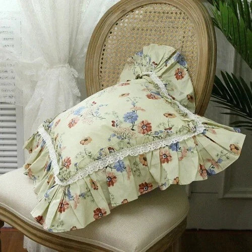 Flower Pattern Square CushionCover for LivingRoom, Flouncing LaceDeco Pillowcase