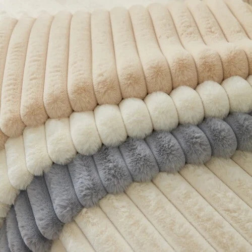 Rabbit Plush Quilted Sofa Towel Winter Warm Thick Plush Couch Cover L-shaped