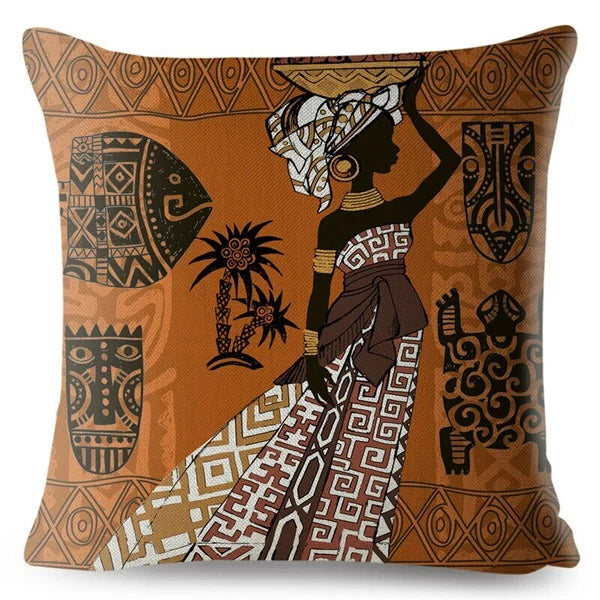 African Girl Style Design Linen Pillow Case Printed Car Cushion Cover Sofa Bed