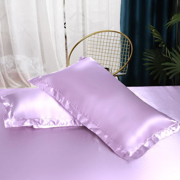 2pcs Smooth Satin Pillowcase 48*74cm Solid Color Sofa Cushion Covers Home Decor