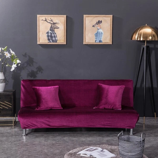 Velvet Thick Futon Cover Armless Sofa Bed Cover Stretch Folding Couch Slipcover