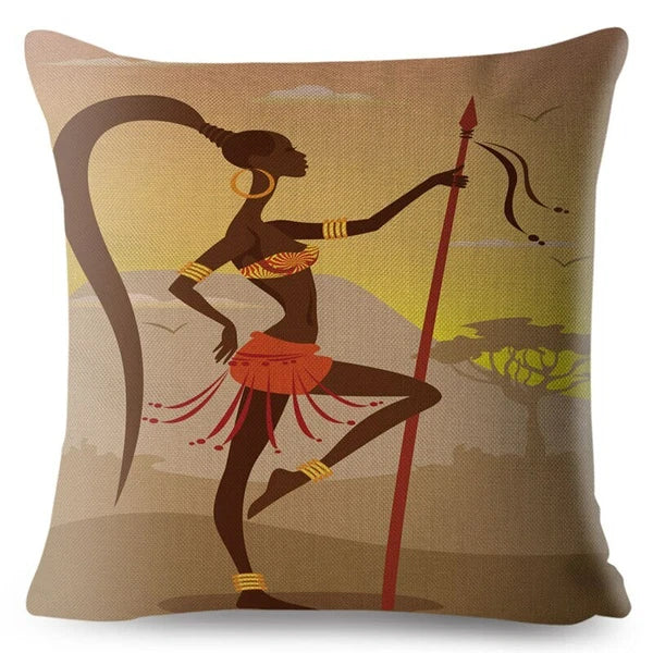 African Girl Style Design Linen Pillow Case Printed Car Cushion Cover Sofa Bed