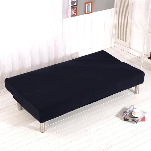 Armless Sofa Bed Cover Stretch Slipcover Solid Protector Spandex Plush Trim
