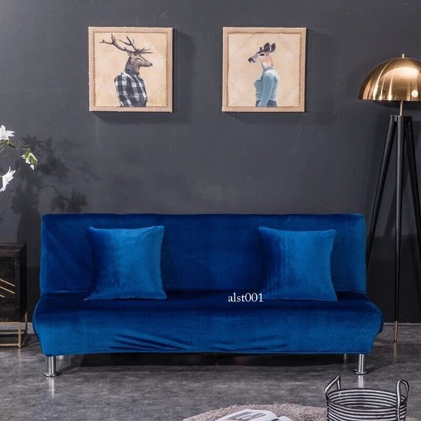 Velvet Thick Futon Cover Armless Sofa Bed Cover Stretch Folding Couch Slipcover