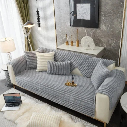 Rabbit Plush Quilted Sofa Towel Winter Warm Thick Plush Couch Cover L-shaped