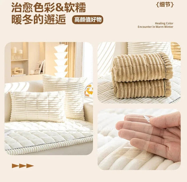 New Corduroy Quilted Sofa Towel Winter Warm Thickening Plush Cushion Couch Cover