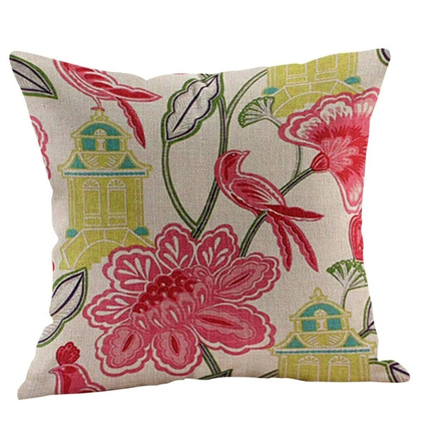 Flower Cushion Cover Cotton Linen Vintage Printing Throw Pillow Case Sofa Bed