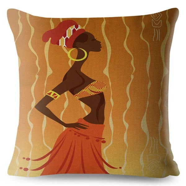 African Girl Style Design Linen Pillow Case Printed Car Cushion Cover Sofa Bed