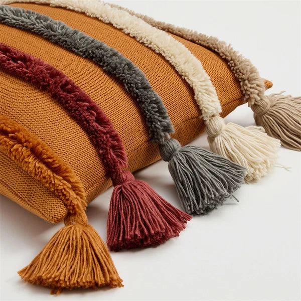 Knitted Pillowcase Throw Waist Cushion Cover Tassel Pillow Case Sofa Bed 45*45cm