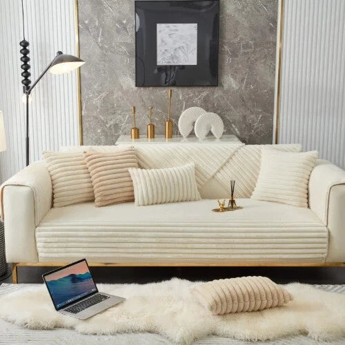 Rabbit Plush Quilted Sofa Towel Winter Warm Thick Plush Couch Cover L-shaped