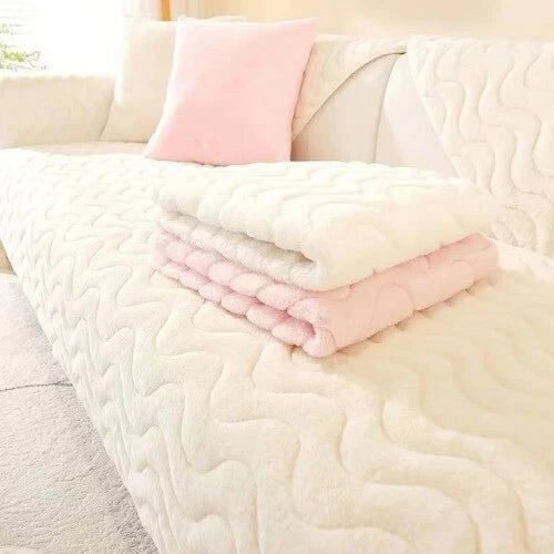 Rabbit Plush Quilted Sofa Towel Winter Warm Thick Plush Couch Cover L-shaped